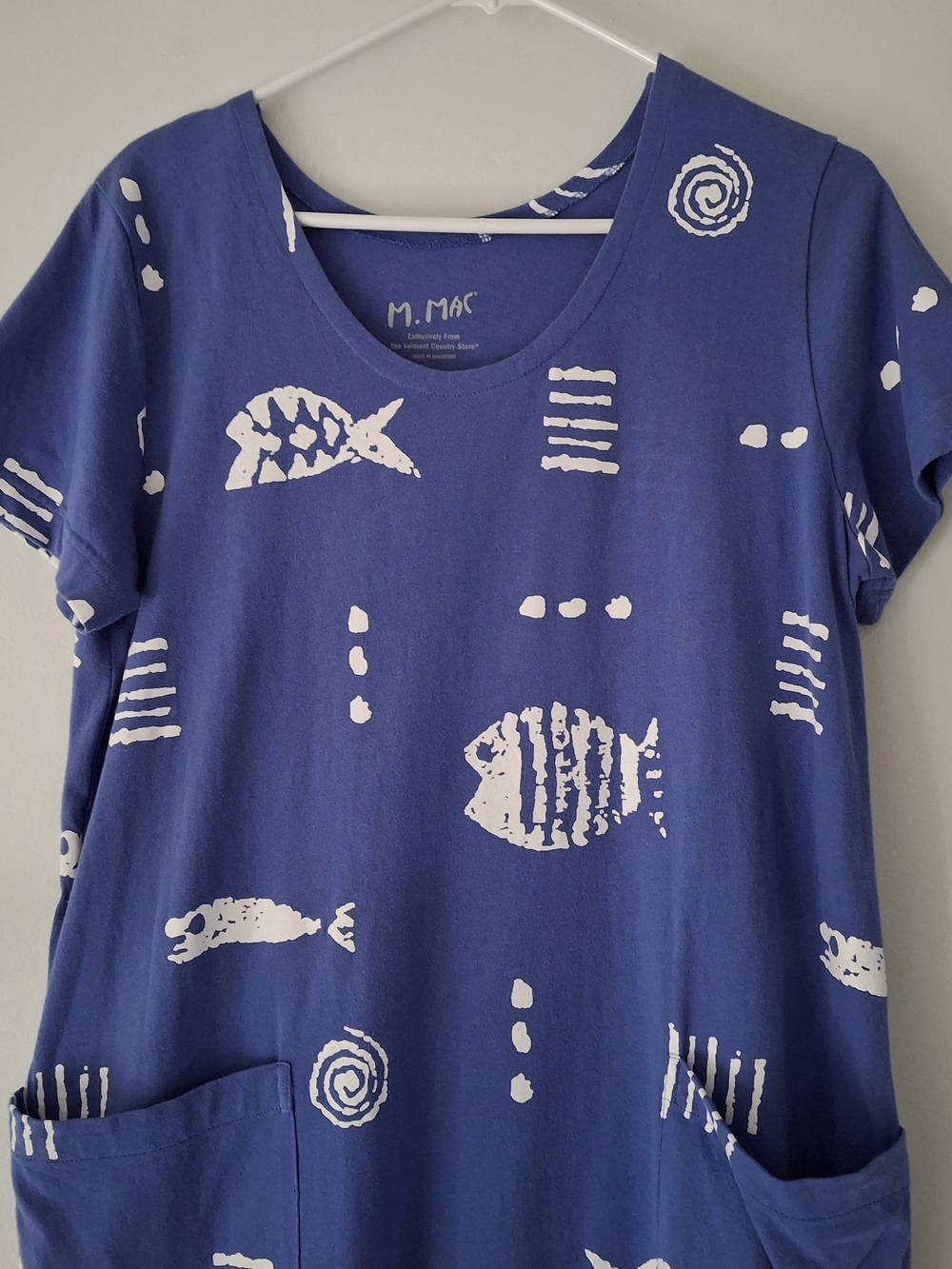 M. Mac T Shirt Dress Fish Print Royal Blue L Vermont Country Store Coastal Beach